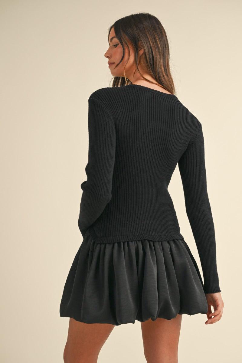 Knit Sweater with Bubble Mini Skirt Dress Product Image