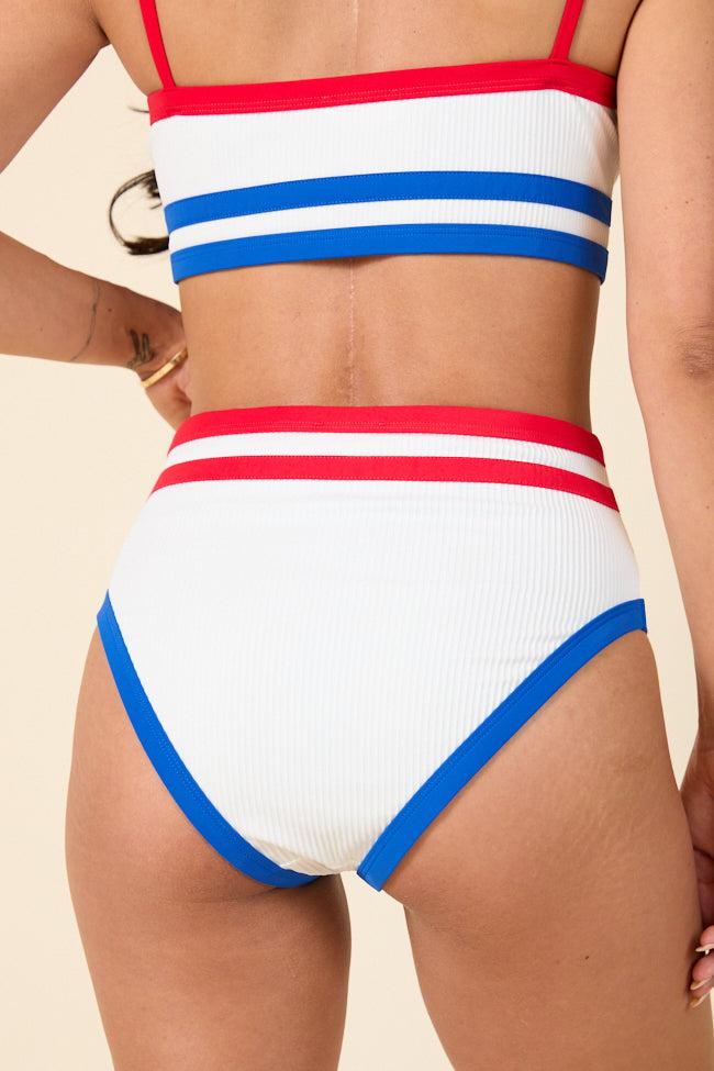 Red White And You White Ribbed High Waisted Bikini Bottoms FINAL SALE Product Image