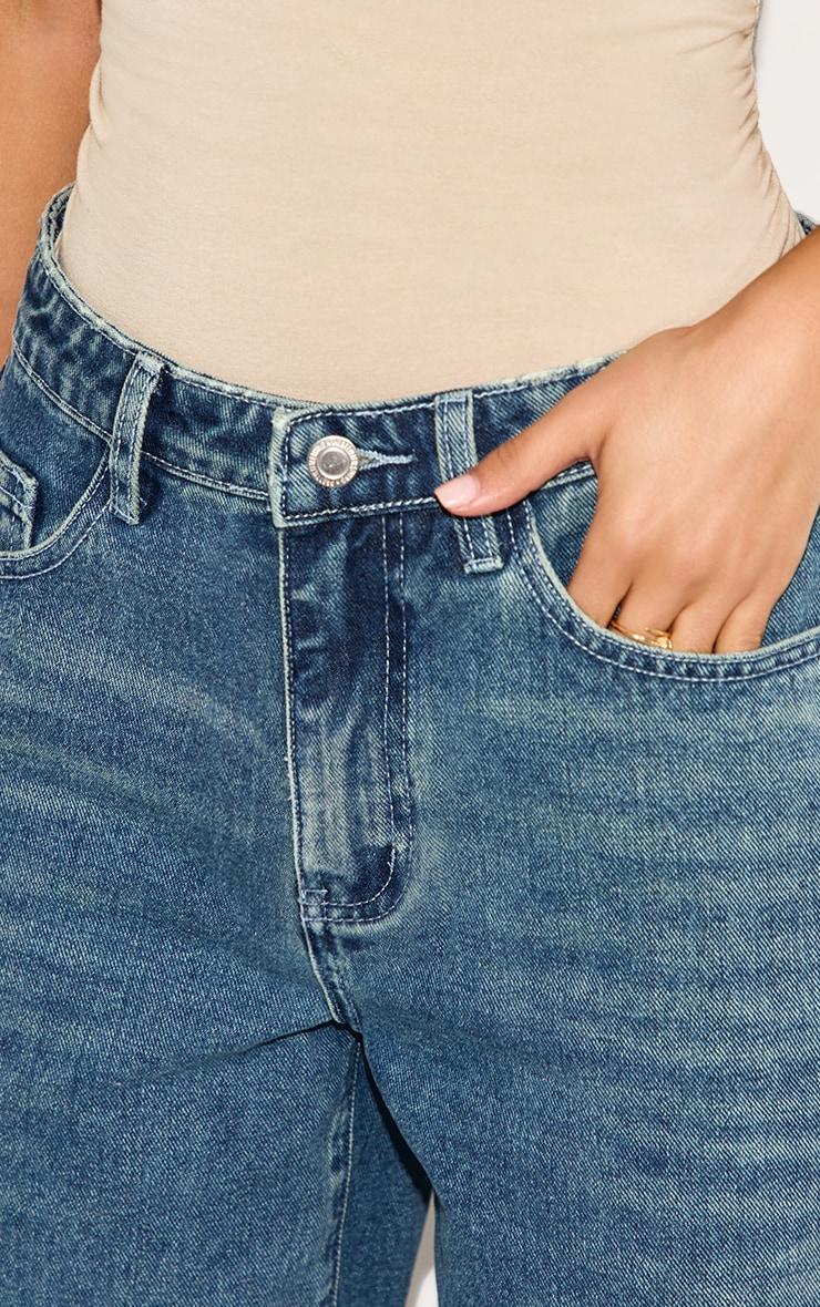 Petite Washed Blue Denim Two Tone Wide Leg Jeans Product Image