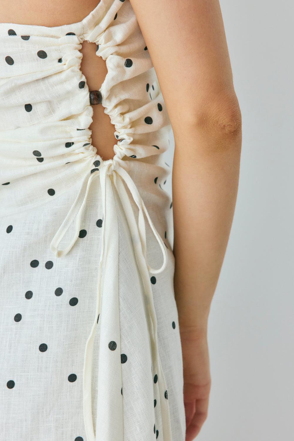 Gaia Linen Mini Dress Dot Product Image