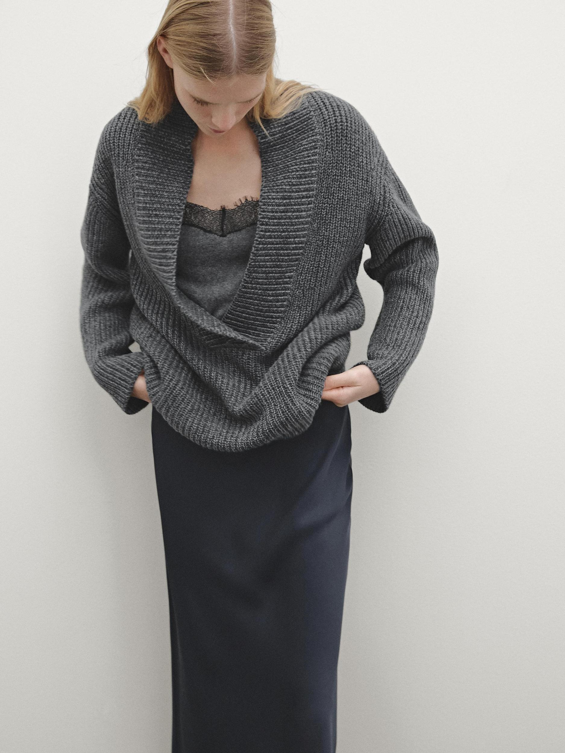 Purl knit scoop neck sweater Product Image