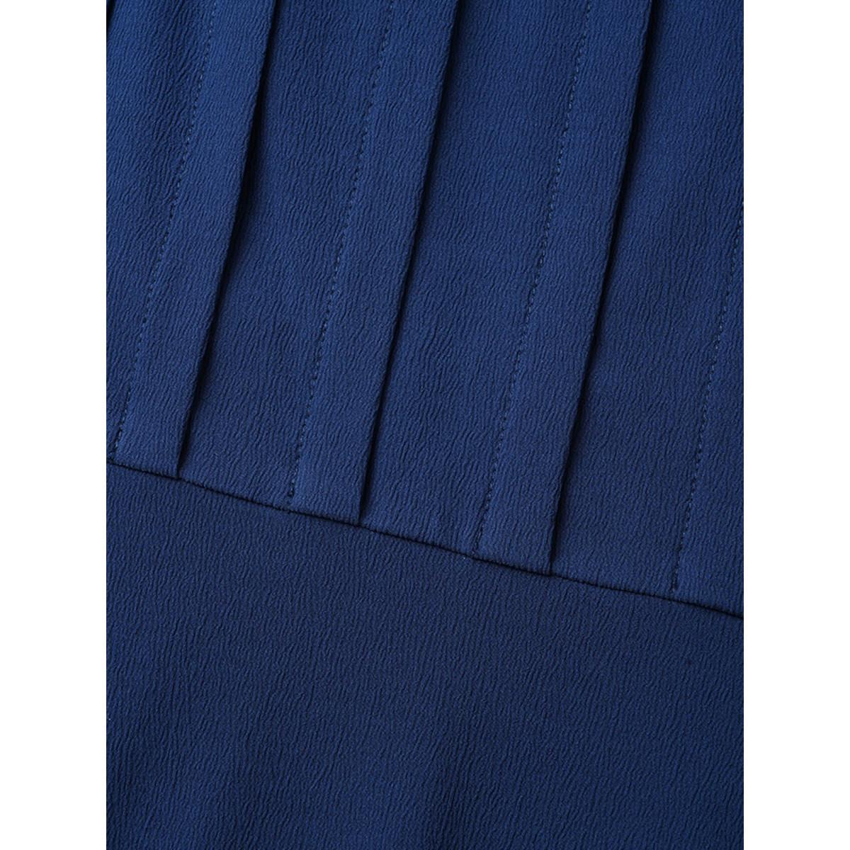 Plus Size Solid Square Neck Pleated Midi Dress Indigo Women Elegant Tucked seam Square Neck Short sleeve Curvy BloomChic 10/M Product Image