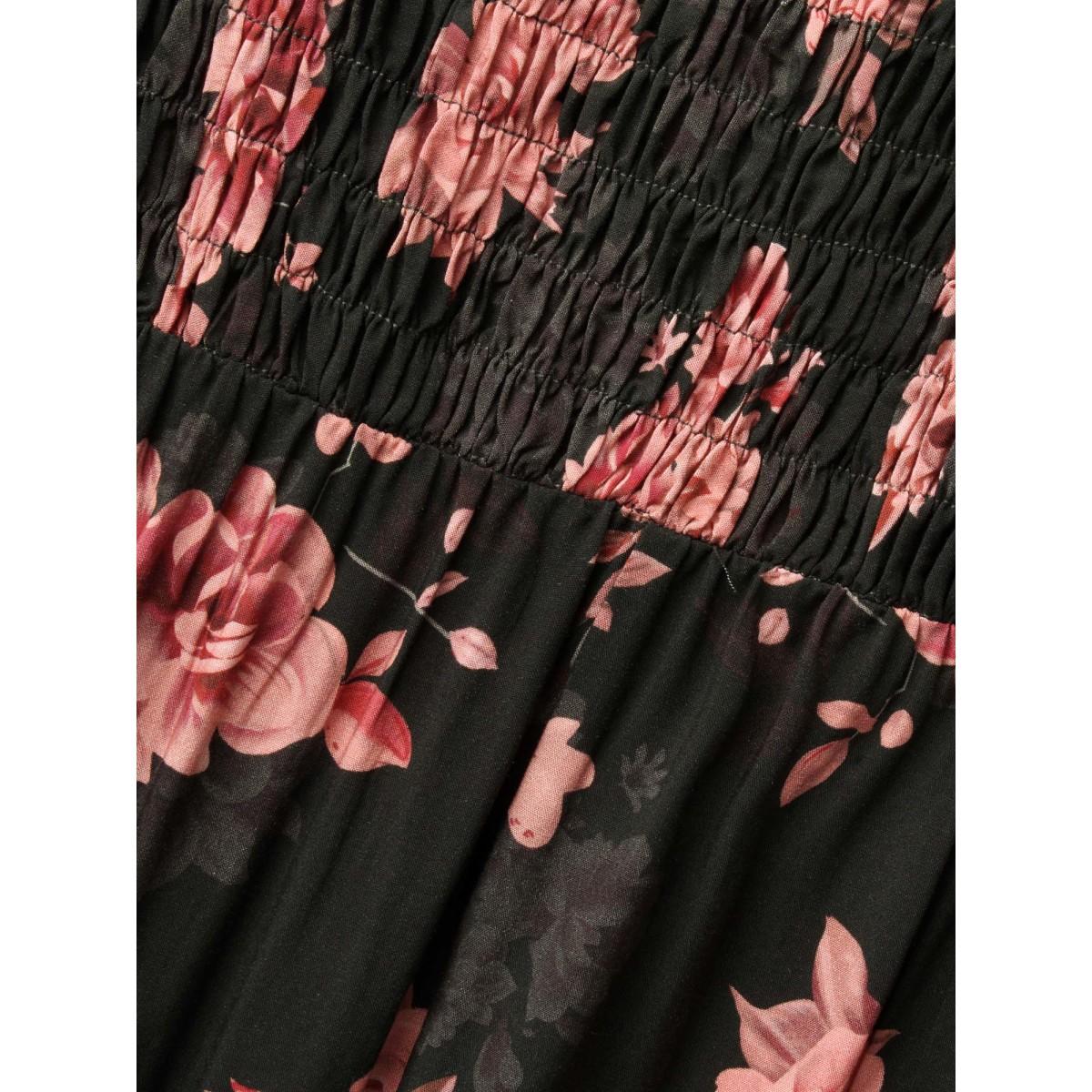 Plus Size Floral Lantern Sleeve Shirred Pocket Dress Black Women Elegant Shirred Boat Neck Long Sleeve Curvy BloomChic 18-20/2X Product Image