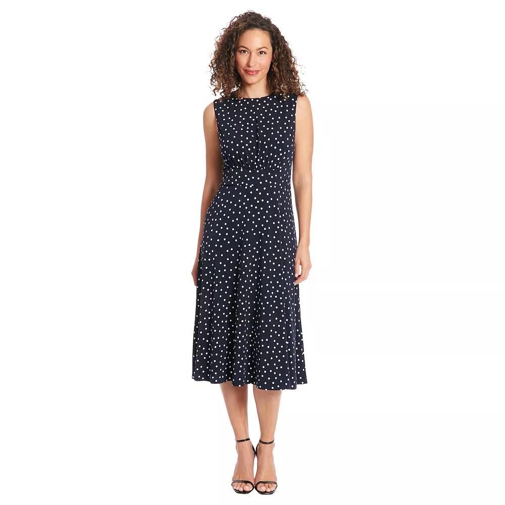 Women's London Times Dot Sleeveless Inset Waist Dress, Size: 4, Navy White Dot Product Image