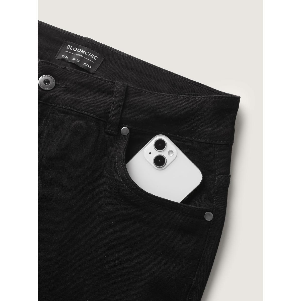 Plus Size Skinny Very Stretchy High Rise Black Wash Sculpt Waist Jeans Women Black Leisure Plain High stretch Slanted pocket Jeans BloomChic 14/1X Product Image