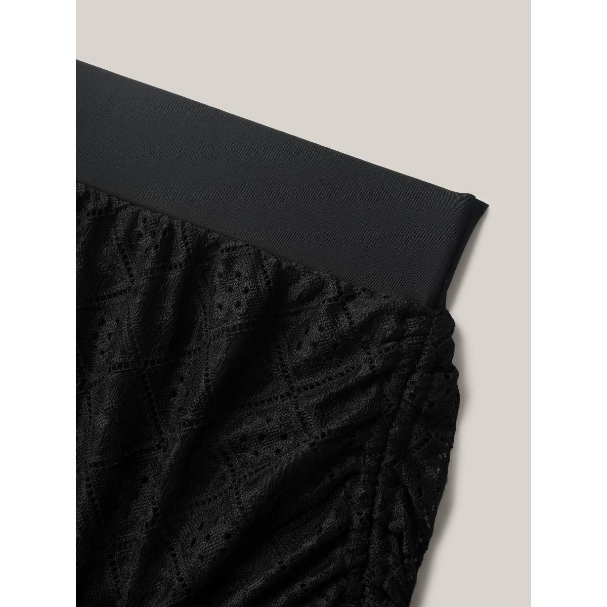 Plus Size Lace Adjustable Coverage Drawstring Swim Bottoms Women's Swimwear Black Resort See through High stretch Skinny Mid Rise Curve Swim Bottoms BloomChic 28/5X Product Image