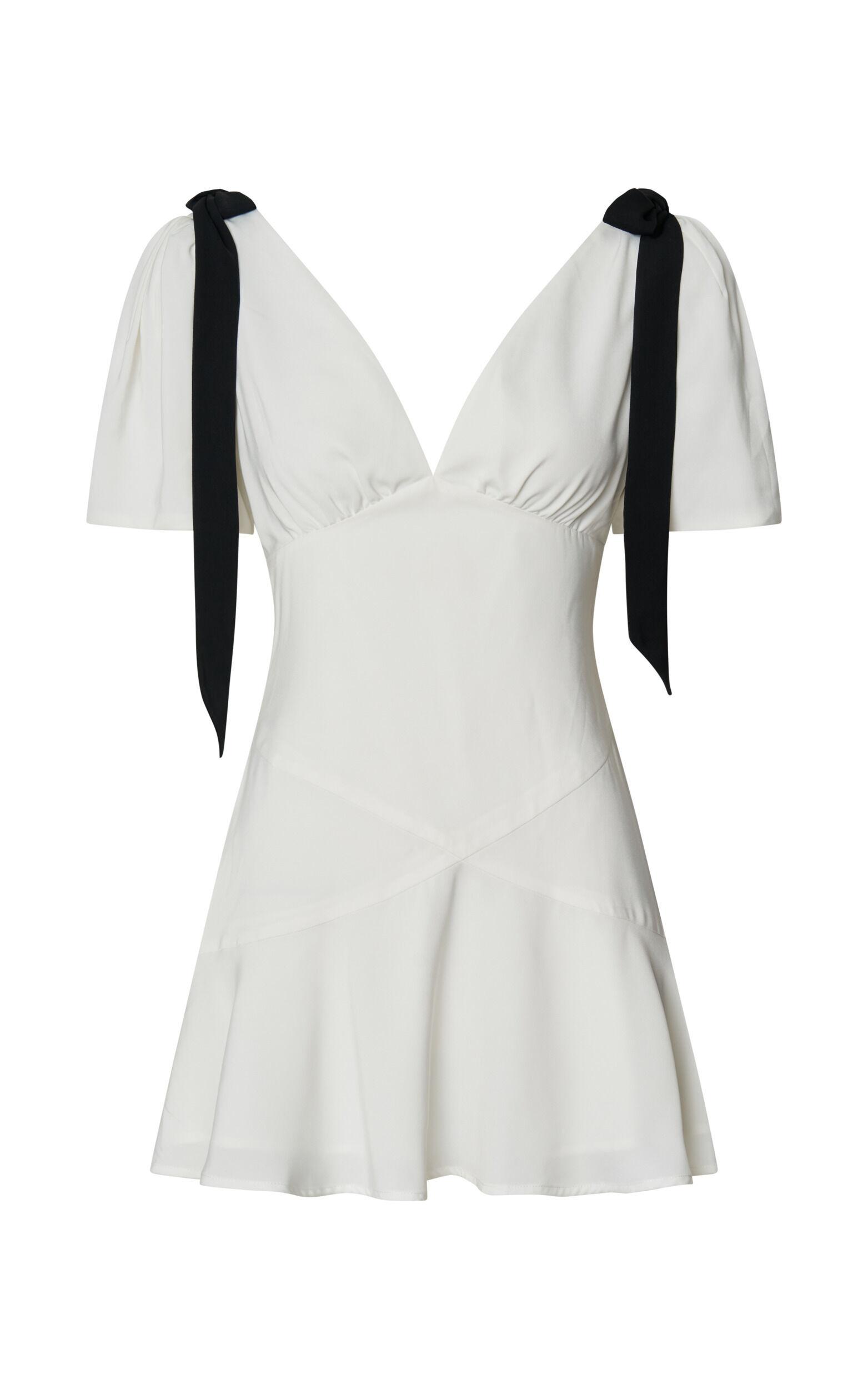 Venus Mini Dress - Contrast Tie Shoulder Short Sleeve Bias Cut Dress in Off White Product Image