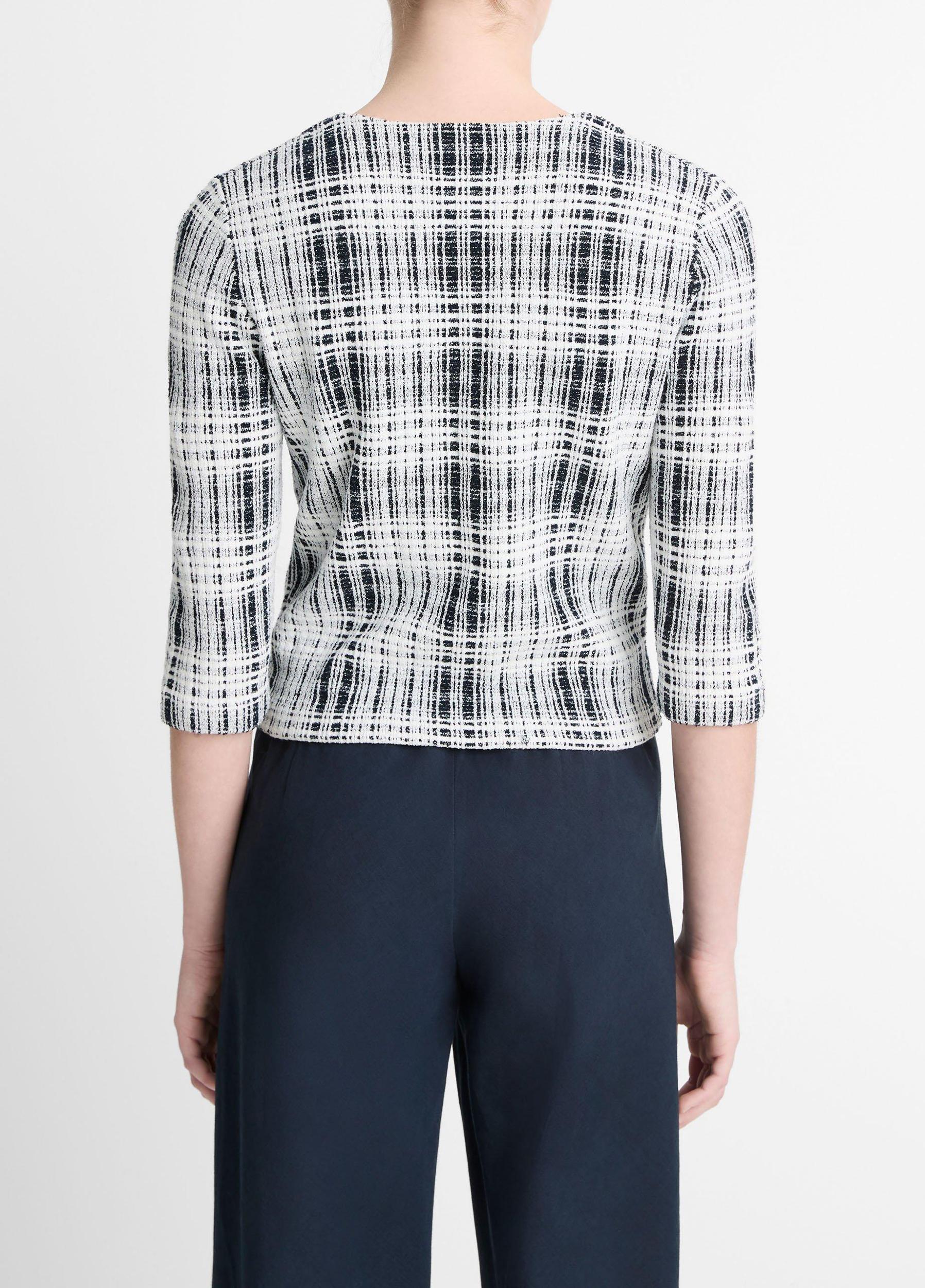 Bouclé Plaid Cotton-Blend Elbow-Sleeve Sweater Product Image