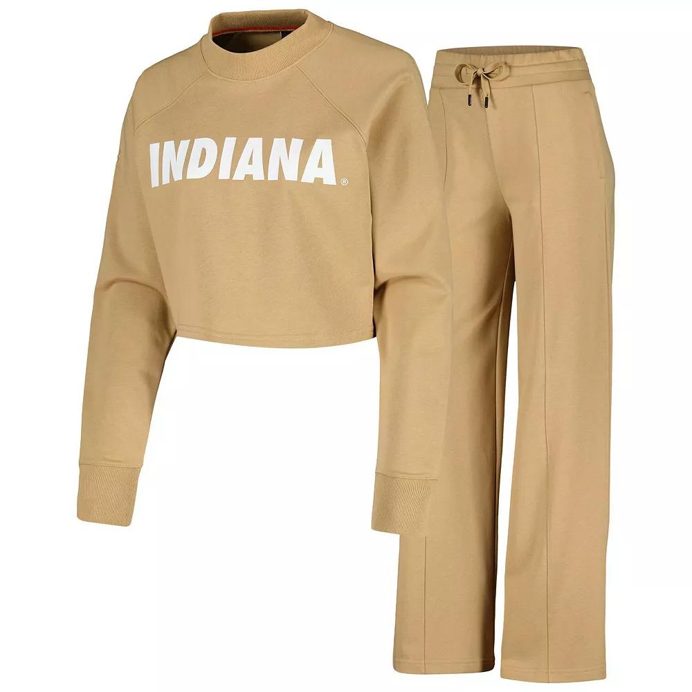 Women's Tan Indiana Hoosiers Raglan Cropped Sweatshirt & Sweatpants Set, Size: XL, Team Product Image