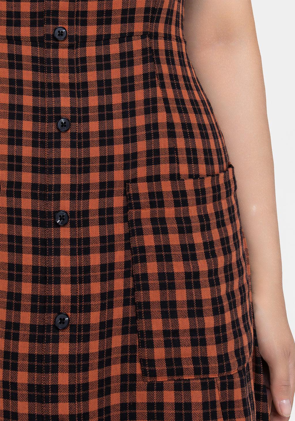 Terra Check Button Up Midaxi Dress - Orange Product Image