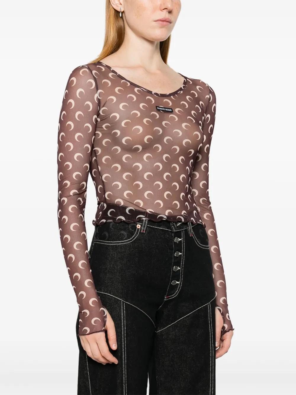 Moon-print mesh crop top Product Image