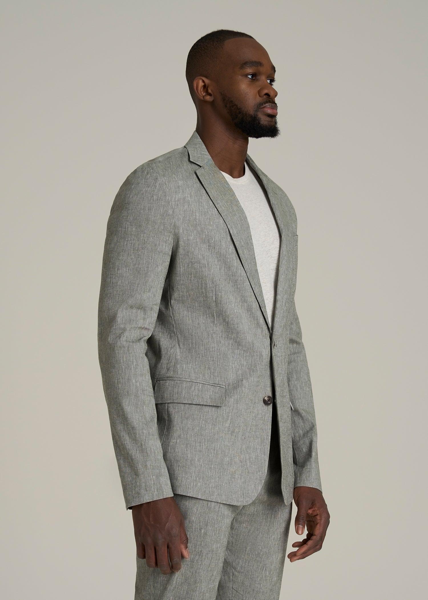 Stretch Linen Blazer for Tall Men in Climbing Ivy Linen Male Product Image