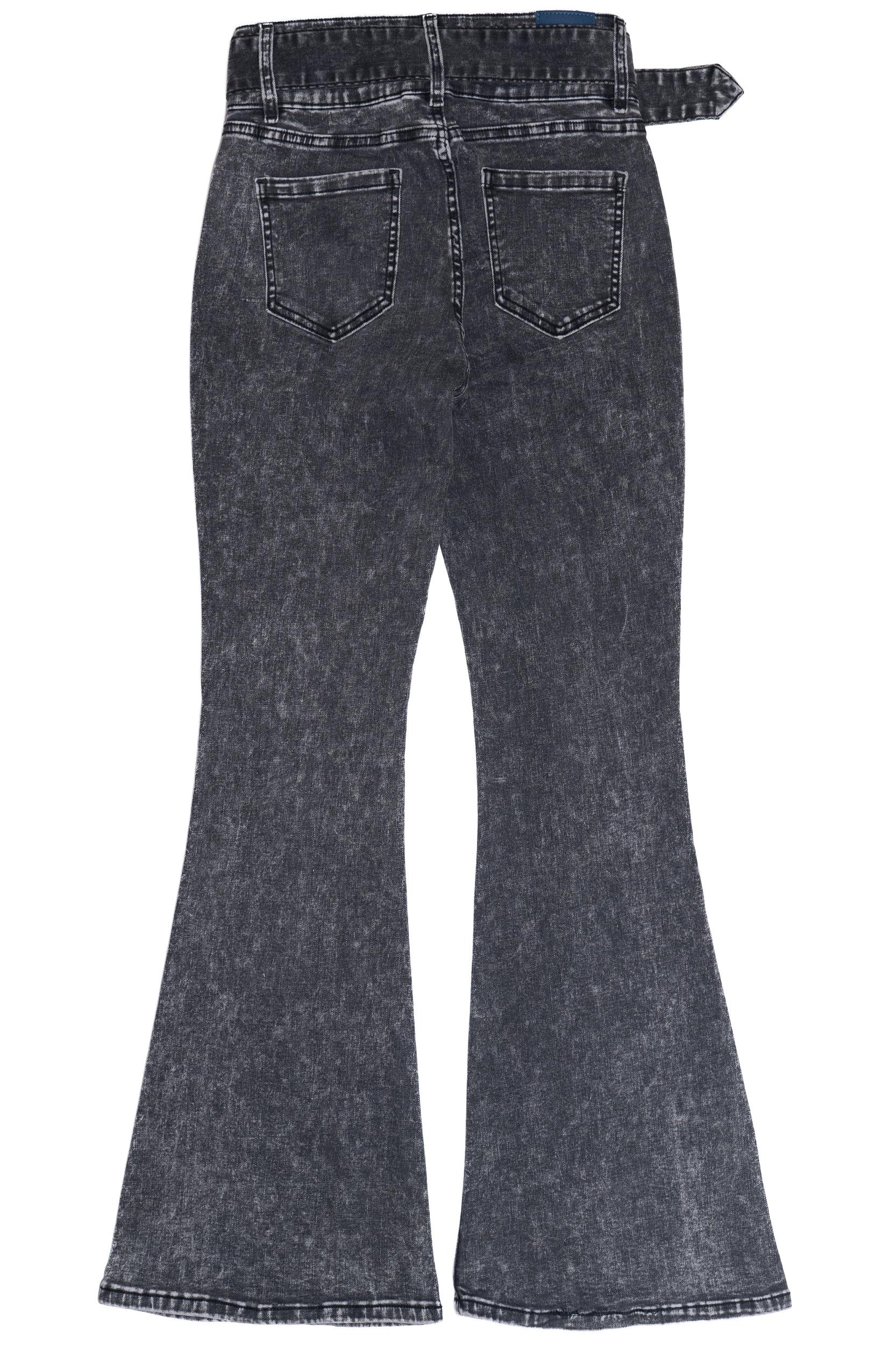 Belted Flare Grunge Wash Jeans Product Image