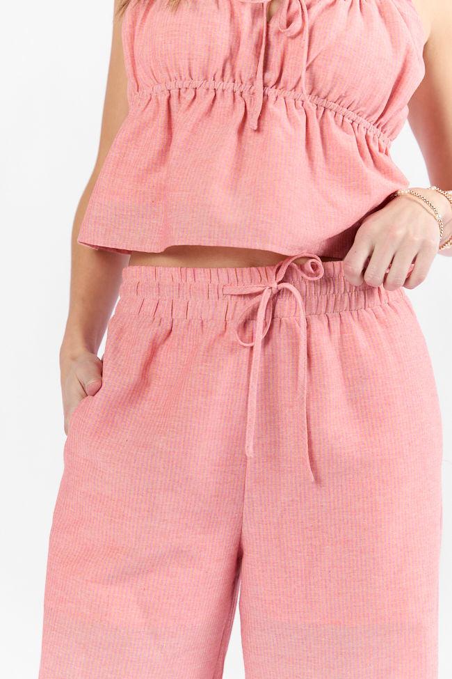 To The Sun Coral Striped Peplum Two Piece Set FINAL SALE Product Image