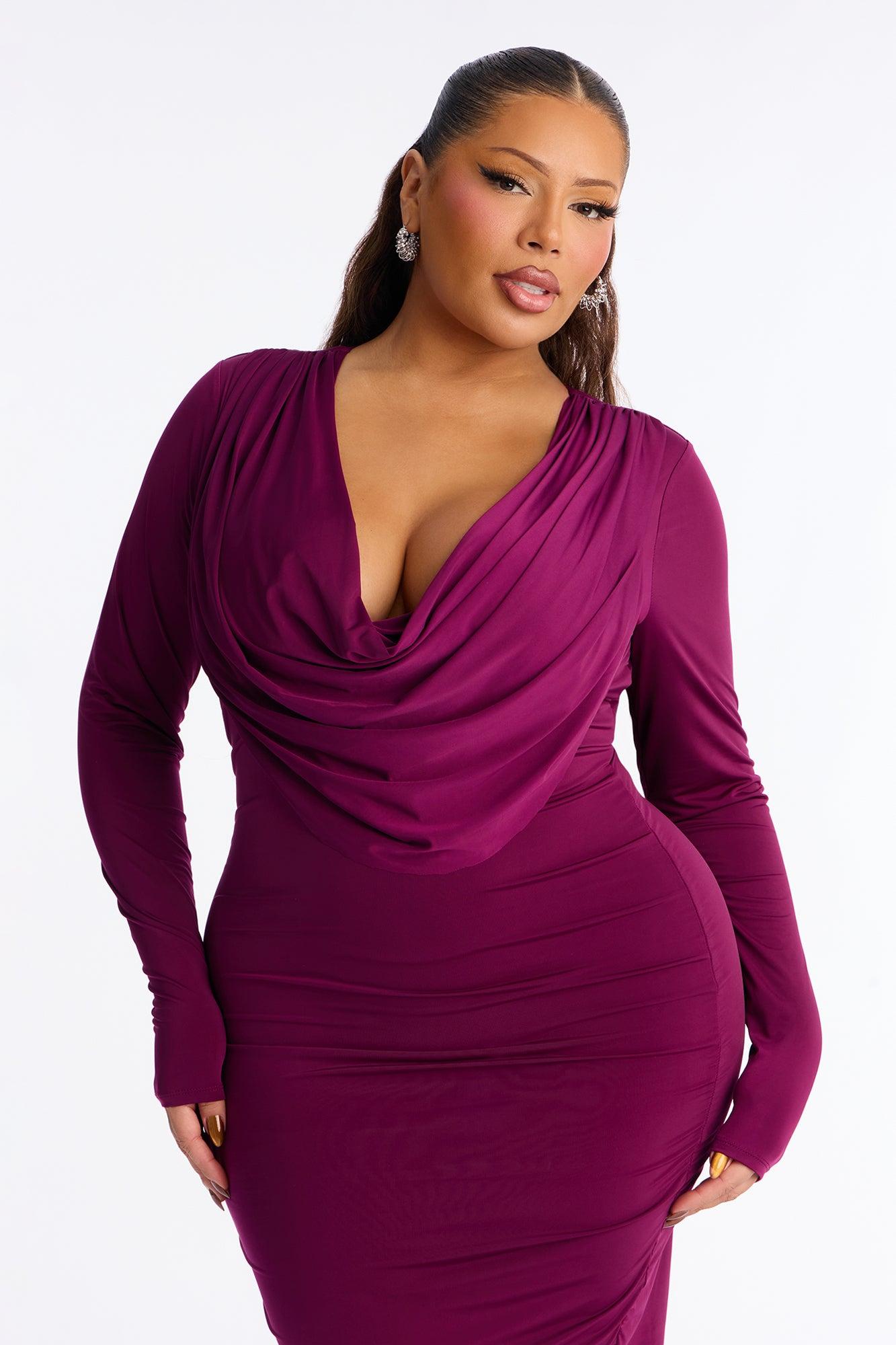 Heidi Cowl Neck Midi Dress - Wine Female Product Image