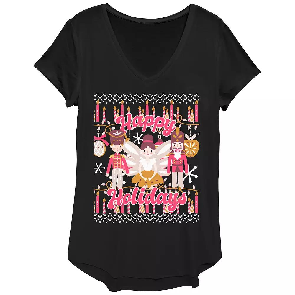 Women's Happy Holidays From The Nutcracker And Ballerina Graphic Tee,  Product Image