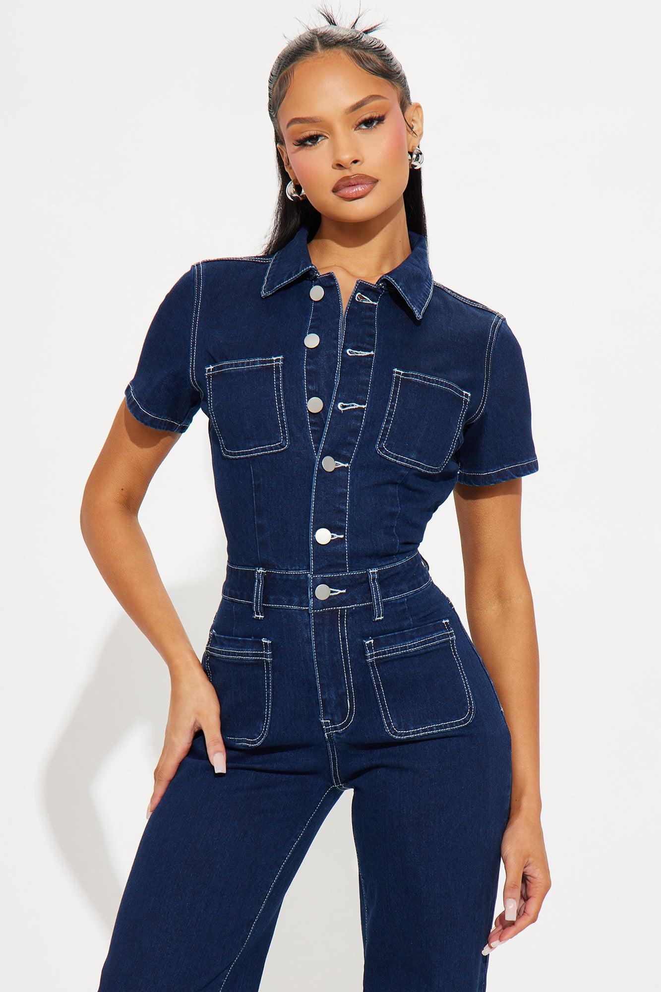 Adrianna Denim Jumpsuit - Dark Wash Product Image