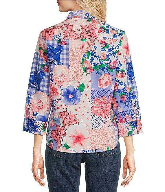 Foxcroft June Printed Collared Neck 3/4 Sleeve Top Product Image