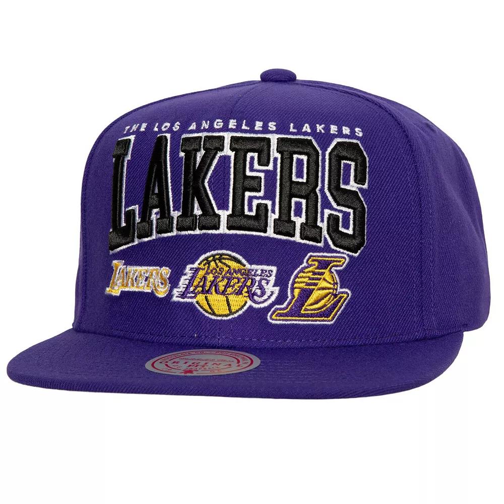 Men's Mitchell & Ness Purple Los Angeles Lakers Champ Stack Snapback Hat Product Image