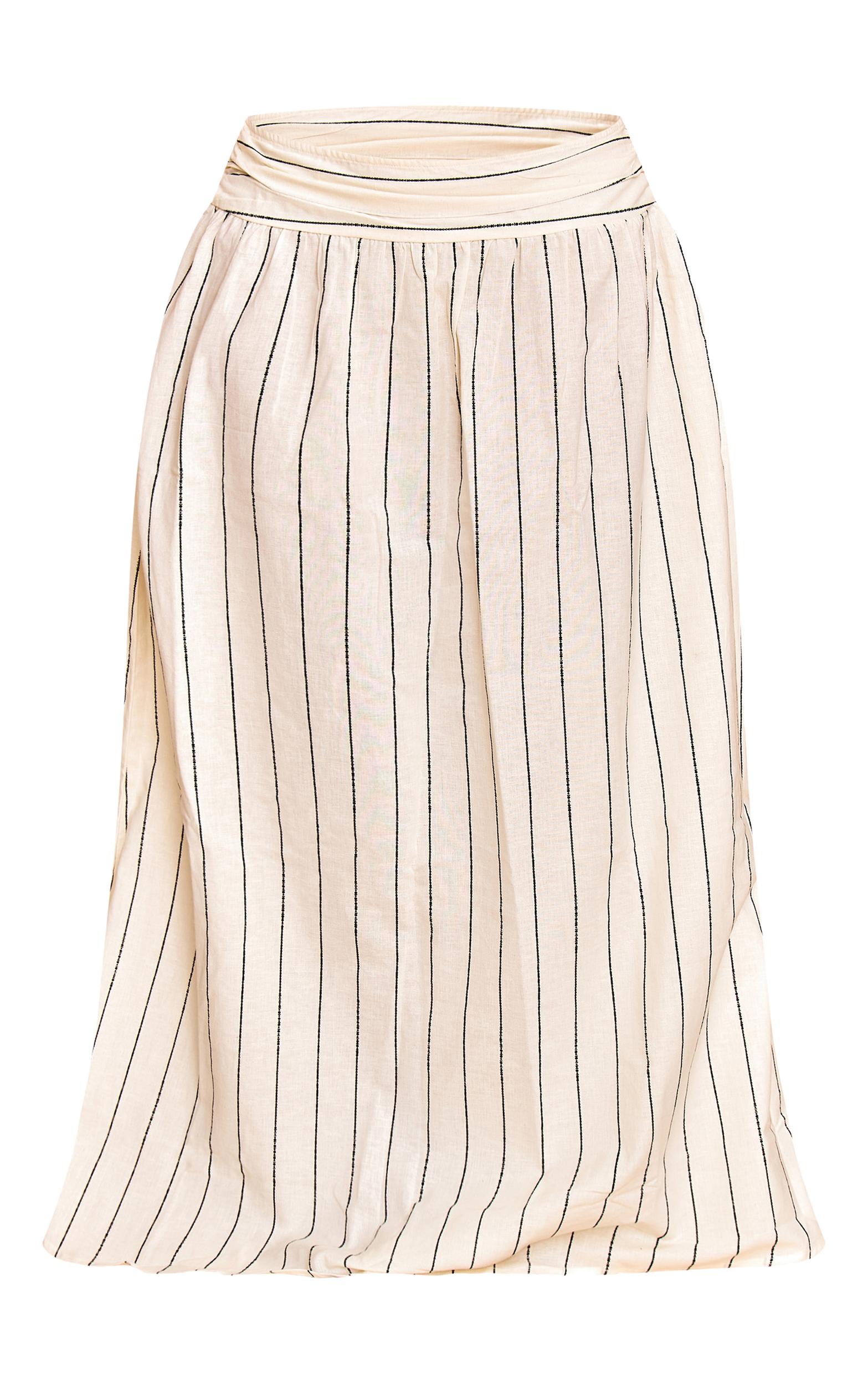 Plus Stone Stripe Cotton Ruched Waist Maxi Skirt Product Image
