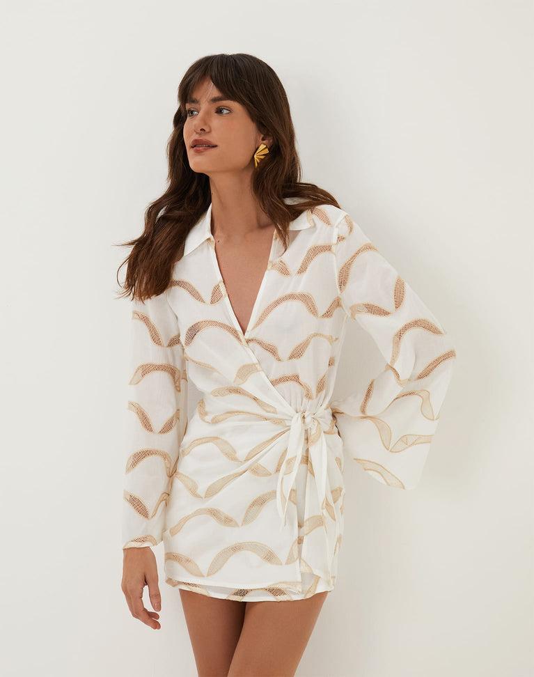 Eyelet Mea Short Dress - Off White Product Image