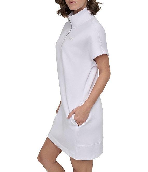DKNY Sport by Donna Karan Embroidered Logo Quarter-zip Mock Neck Short Sleeve Dress Product Image
