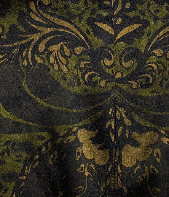 Antonio Melani Roxanne Satin Motif Print Point Collar Long Sleeve Button Front Belted Ruched Waist Midi Shirt Dress Product Image