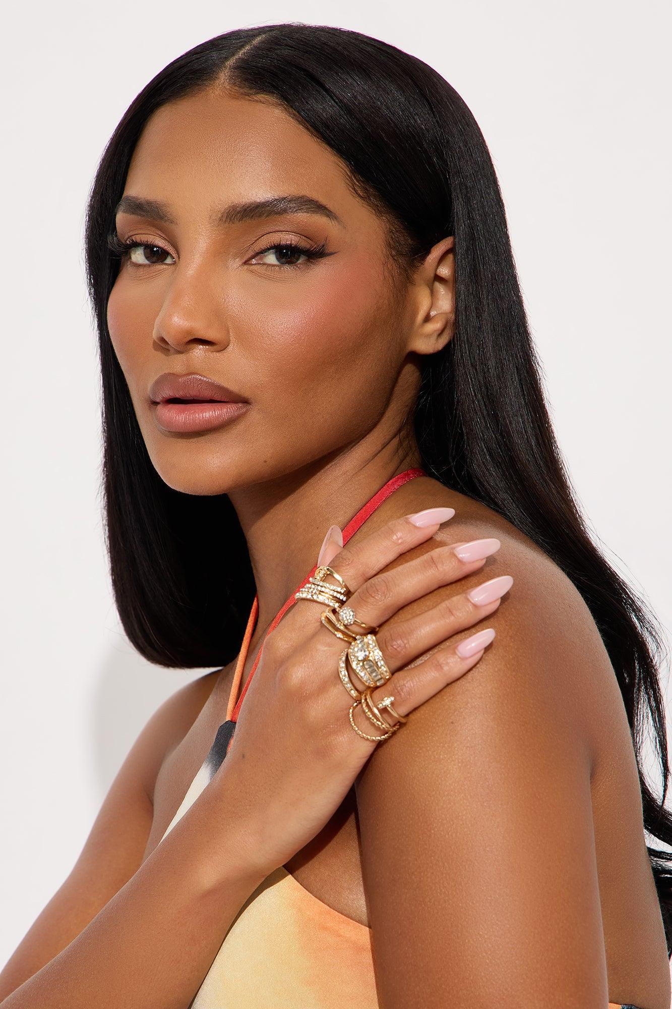 Keep Them Cute Rhinestone 12 Piece Ring Set - Gold Product Image