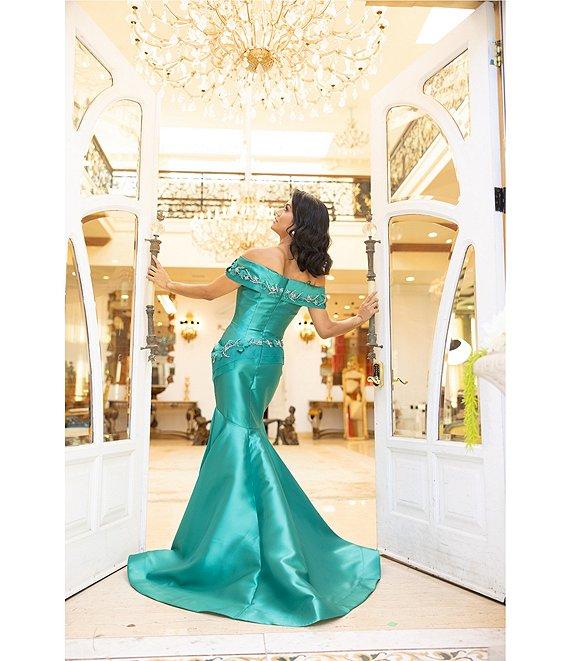 Terani Couture 3D Flower Beaded Off The Shoulder Dress Product Image