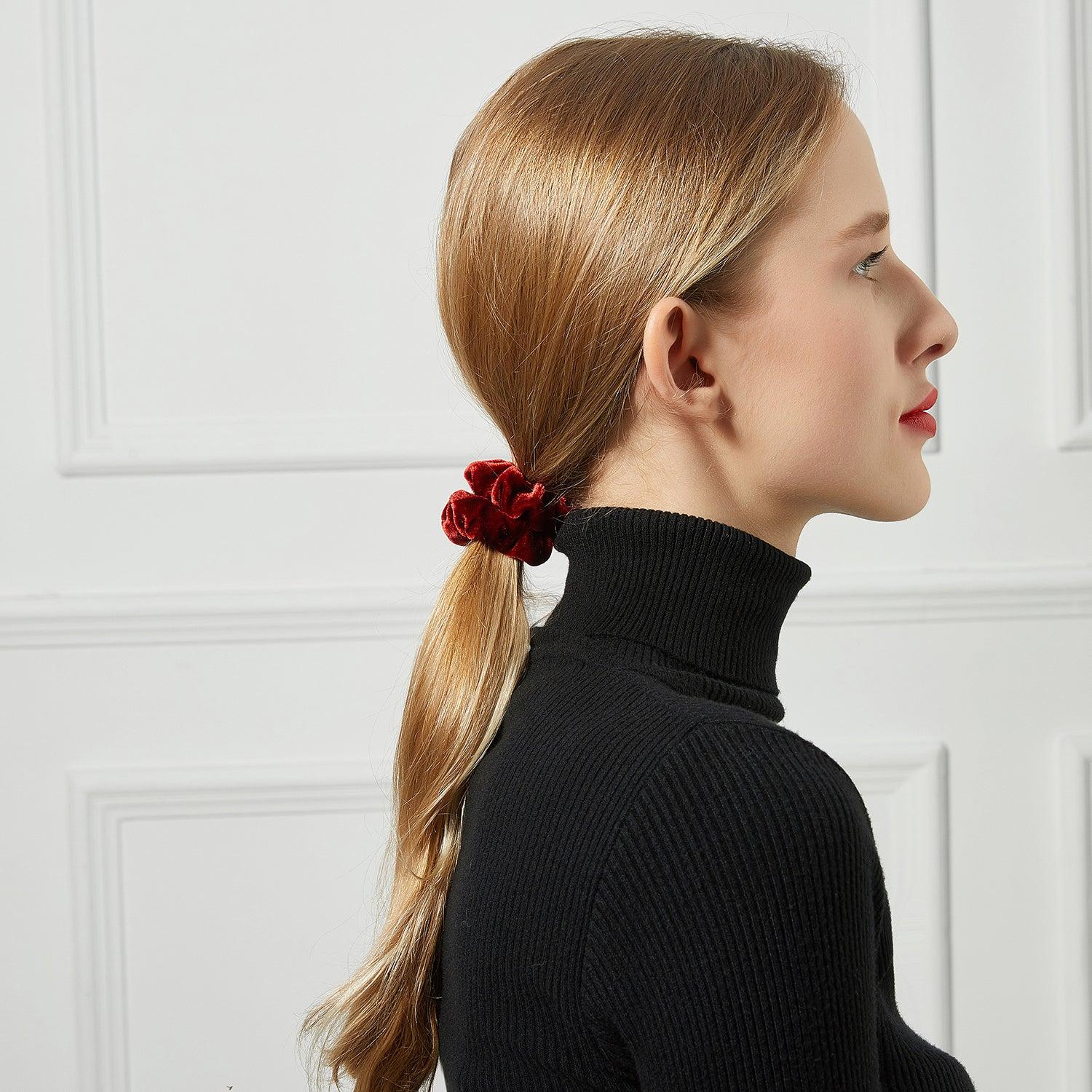 Silk Velvet Handmade Scrunchie Set of Two | 0.8 Inch & 2 Inch | Lipstick Collection Product Image