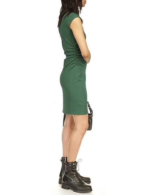 Michael Kors Cotton Stretch Funnel Neck Cap Sleeve Mini Sheath Dress Product Image