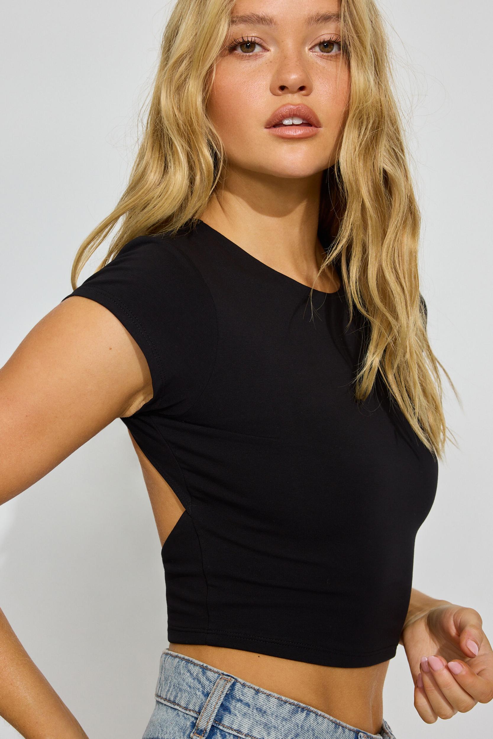 Open Back Cap Sleeve T-Shirt Product Image