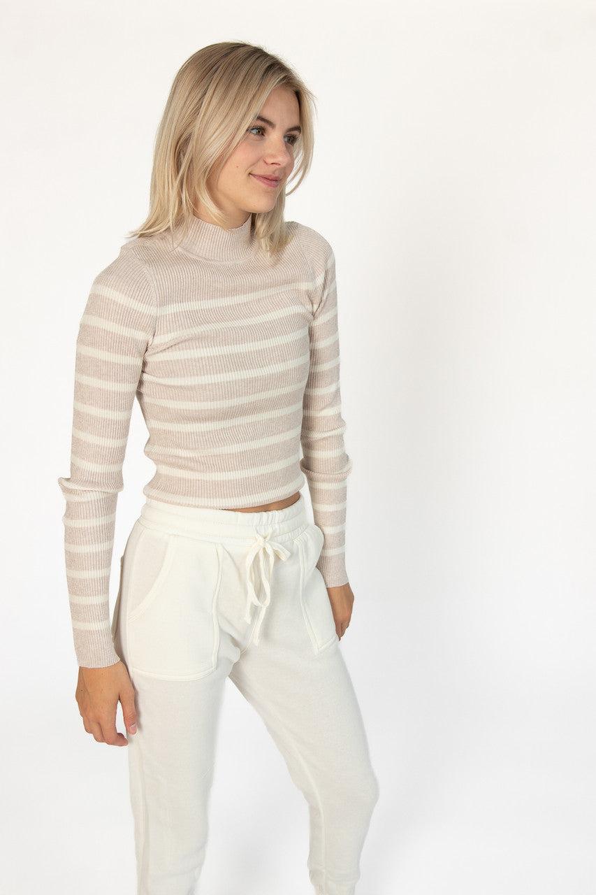 Heather Striped Mock Neck Sweater Product Image