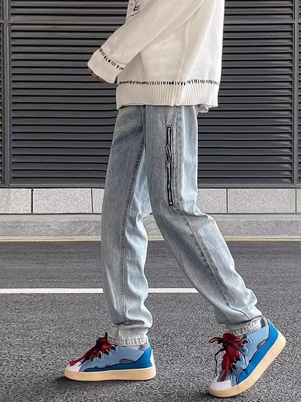 Men's Side Zip Up Loose Jeans Product Image