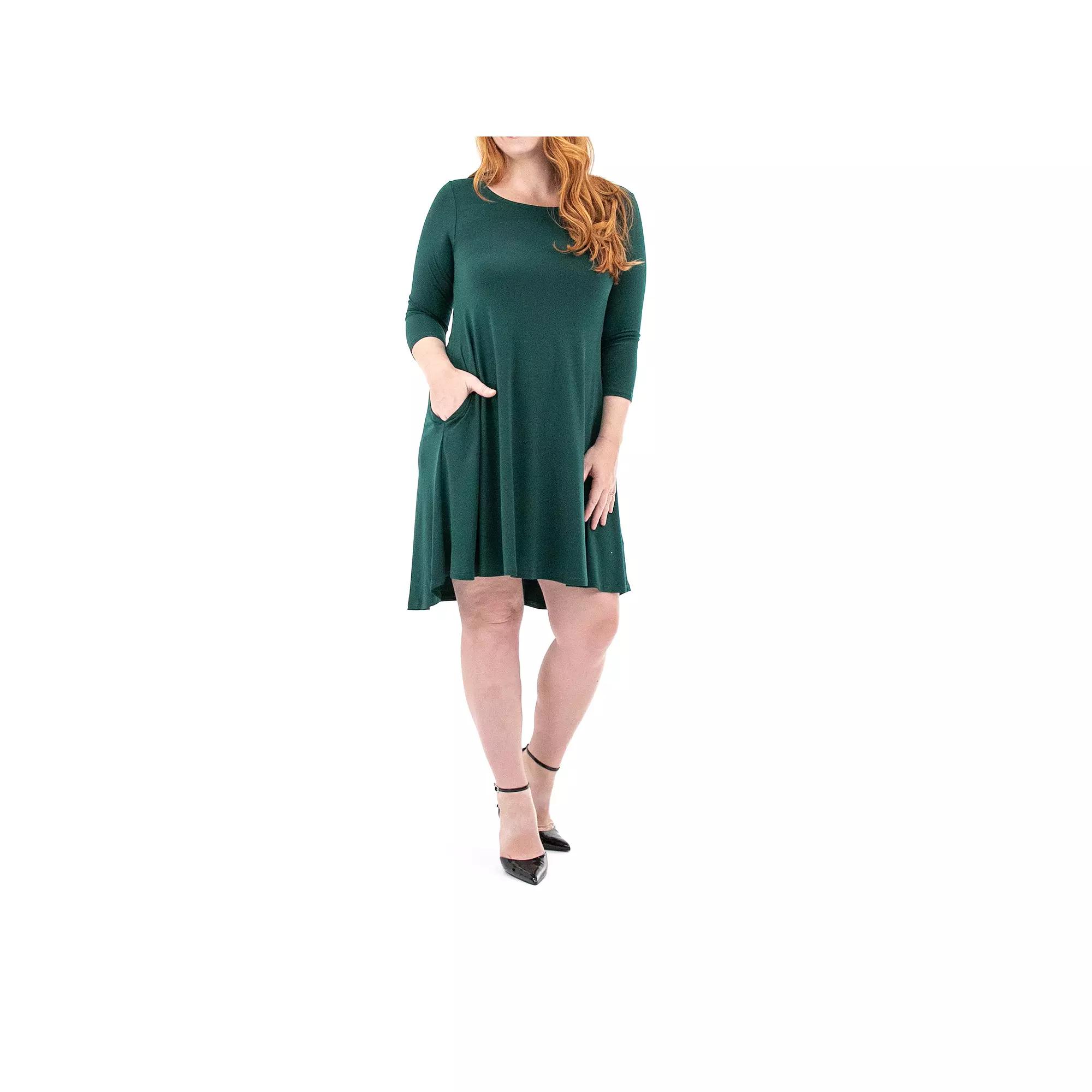Women's Nina Leonard 3/4 Sleeve High-Low Trapeze Dress,  Product Image