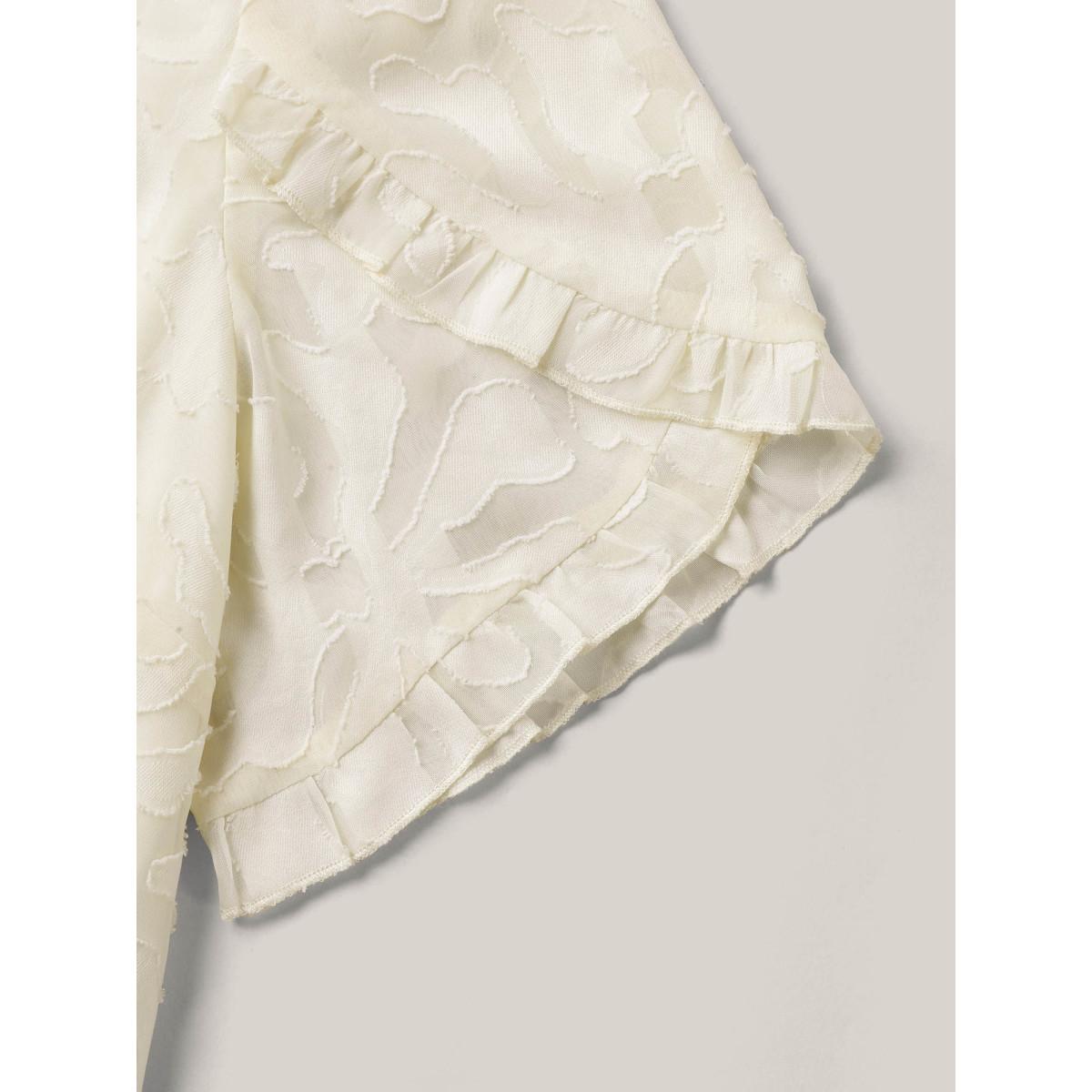 Plus Size Ivory Chiffon Floral Textured Ruffled Blouse Women Elegant Short sleeve Round Neck Everyday-Elegant Blouses BloomChic 30/6X Product Image