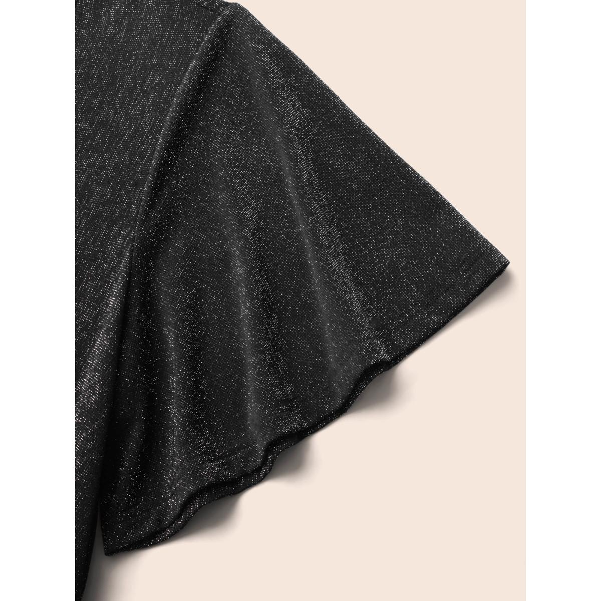 Plus Size Luxe Overlap Collar Ruffle Sleeve Dress Pureblack Women Cocktail Overlapping Party Curvy Bloomchic 18-20/2X Product Image