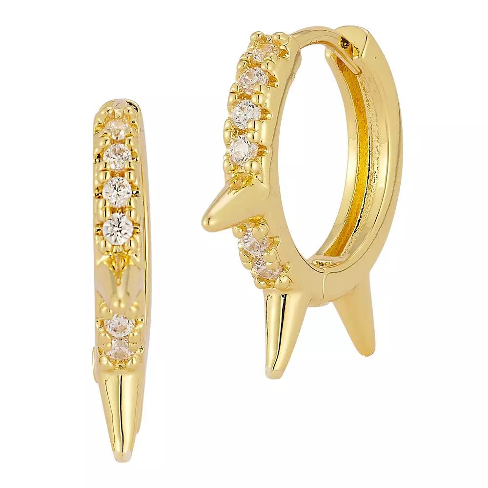 Cubic Zirconia Spiked Huggie Hoop Earrings, Women's, Gold Tone Product Image