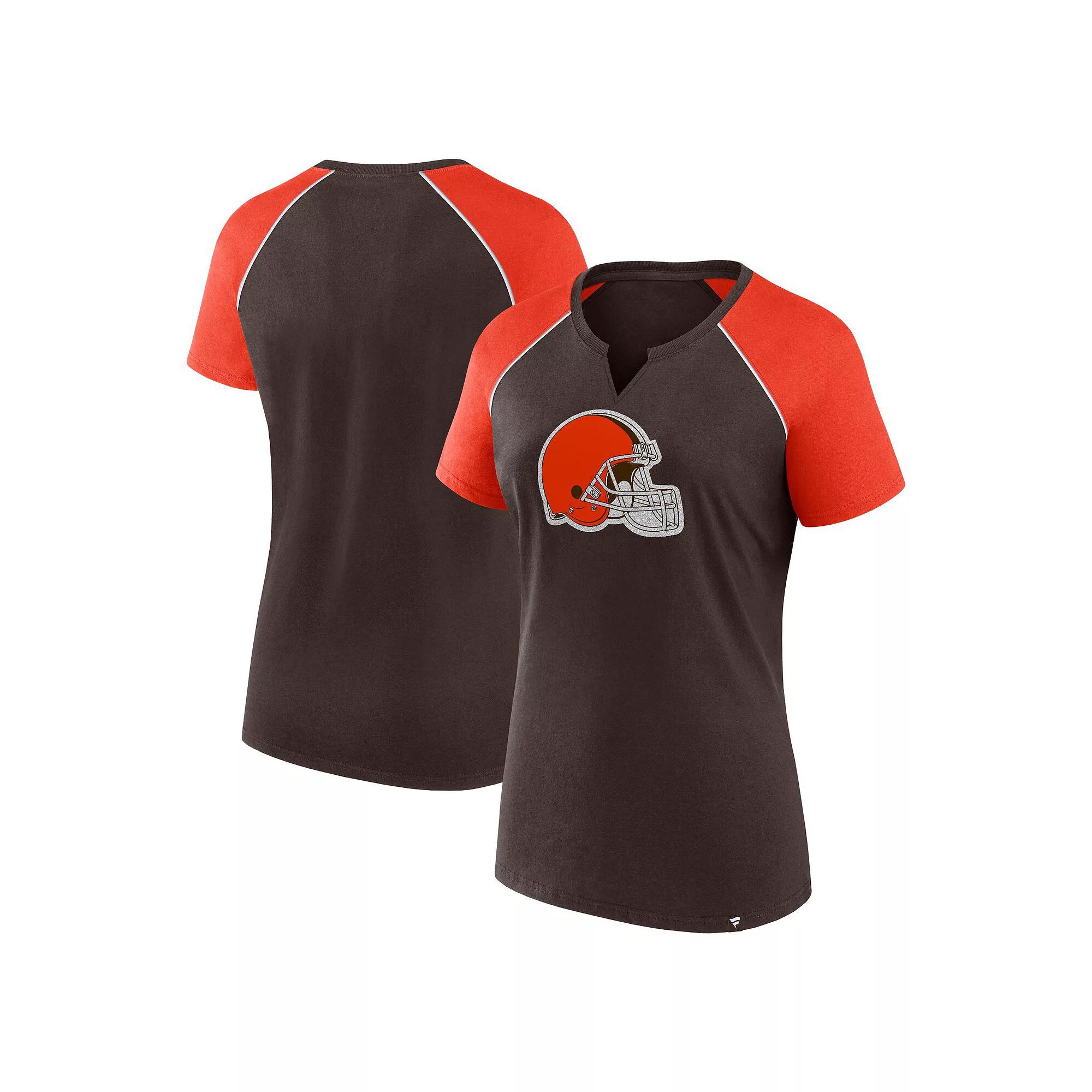 Women's Fanatics Brown/Orange Cleveland Browns Glittered Primary Raglan T-Shirt, Size: XS Product Image
