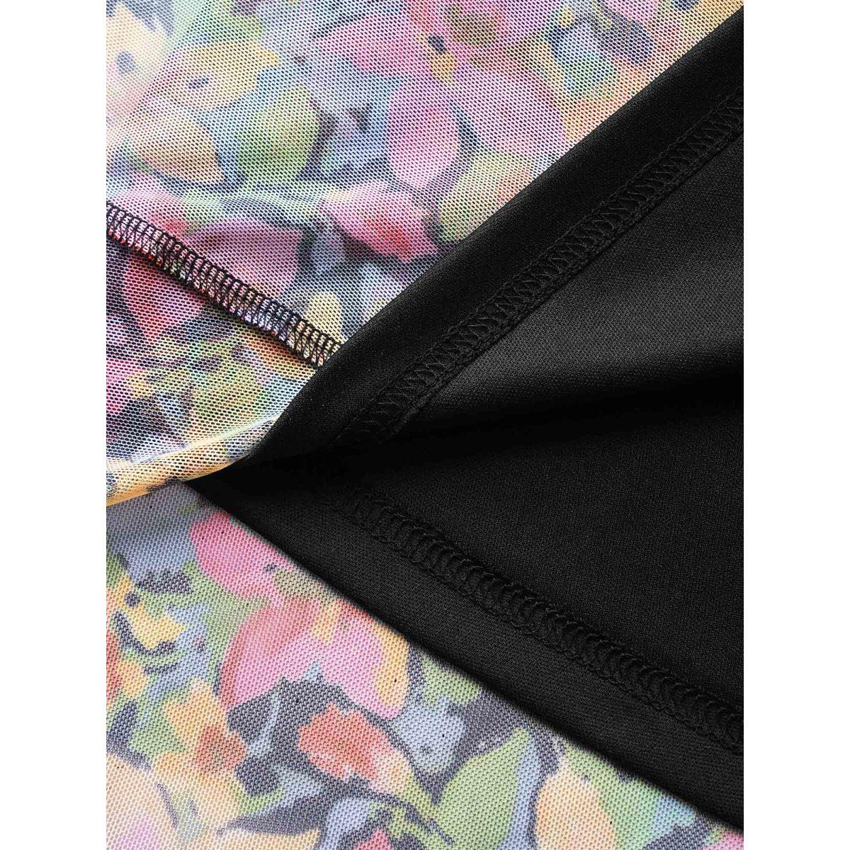 Plus Size Everywhere Dress - Floral Patchwork Drawstring Dress Black Women Elegant One-shoulder neck Sleeveless Curvy BloomChic 14-16/1X Product Image