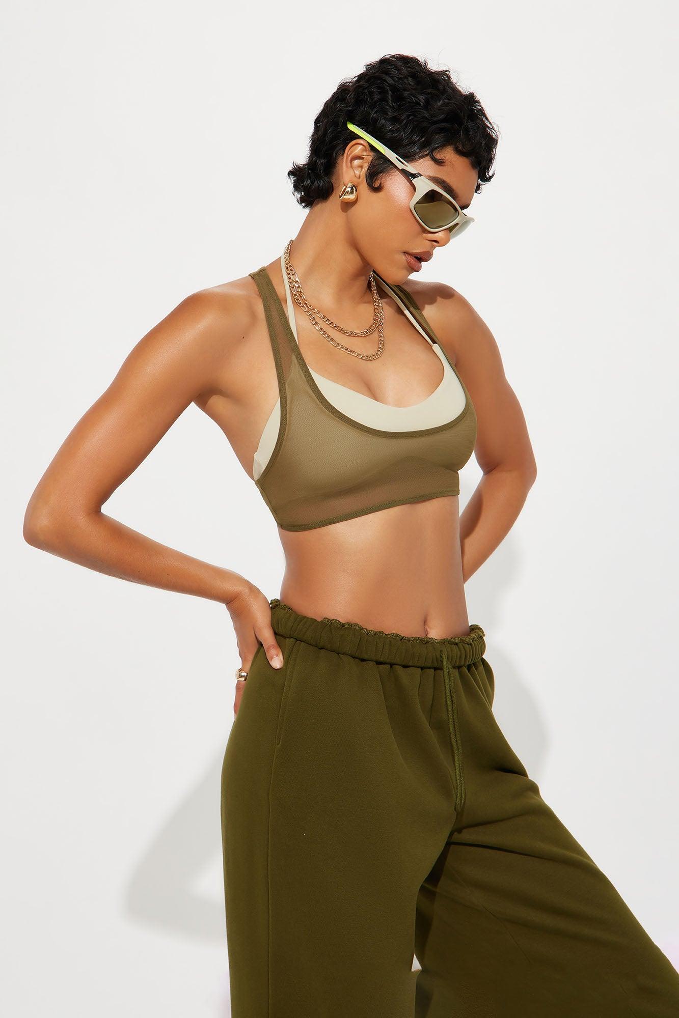 Power Mesh Racerback Bra Top - Military Green Female Product Image