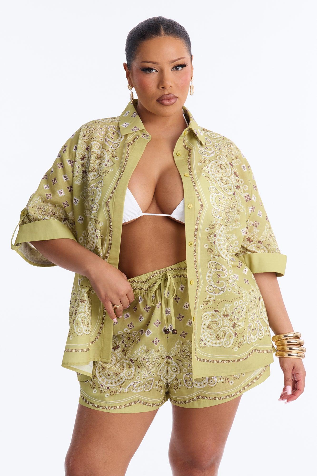 Daphne Paisley Short Set - Green Female Product Image