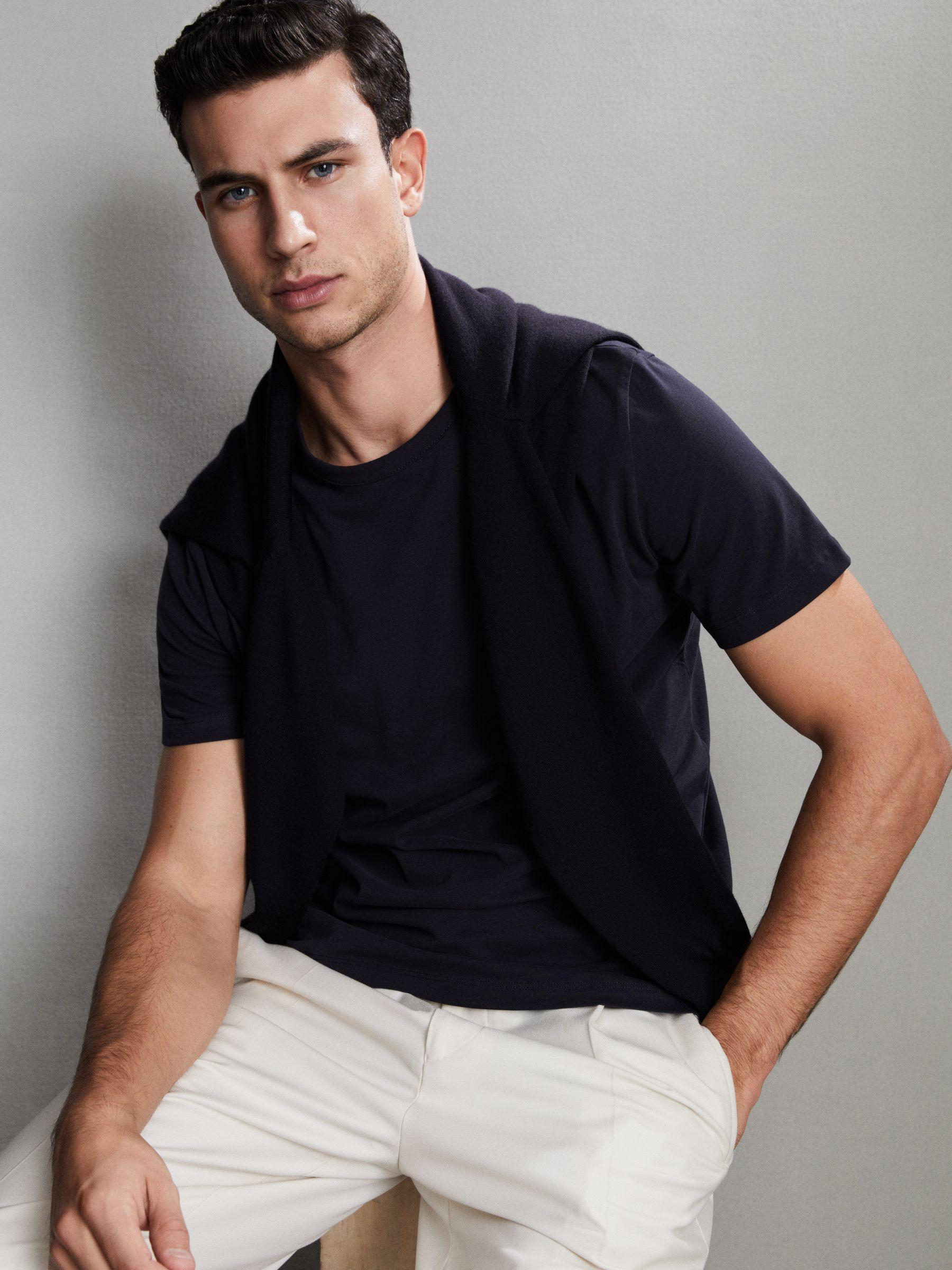 Cotton Crew Neck T-Shirt in Navy Product Image