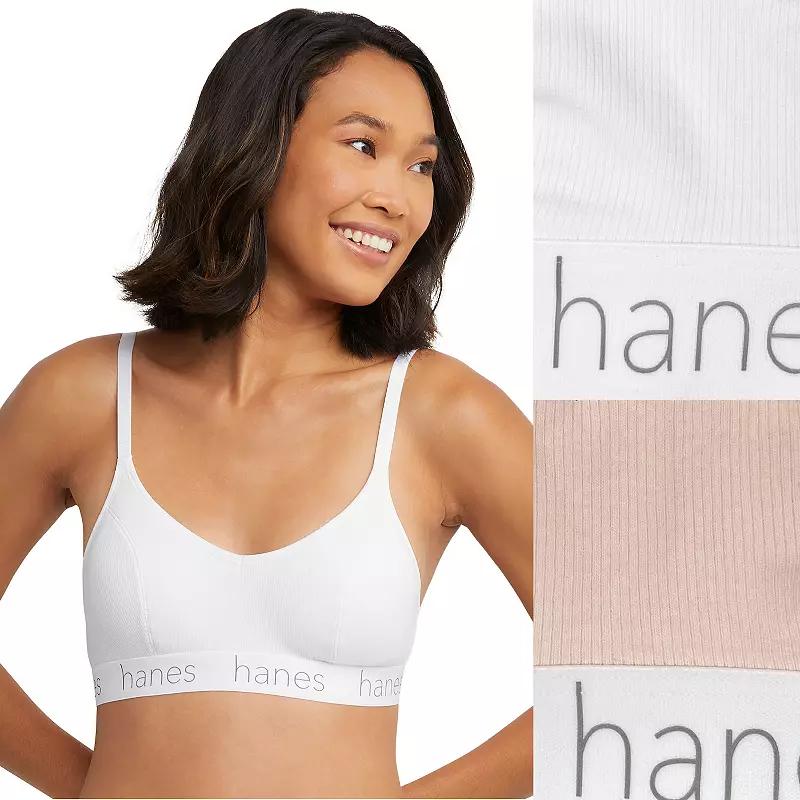 Hanes Originals Ultimate 2-Pack Stretch Cotton Triangle Bralette DHO101, Women's, Size: Small, White Buffalo Product Image