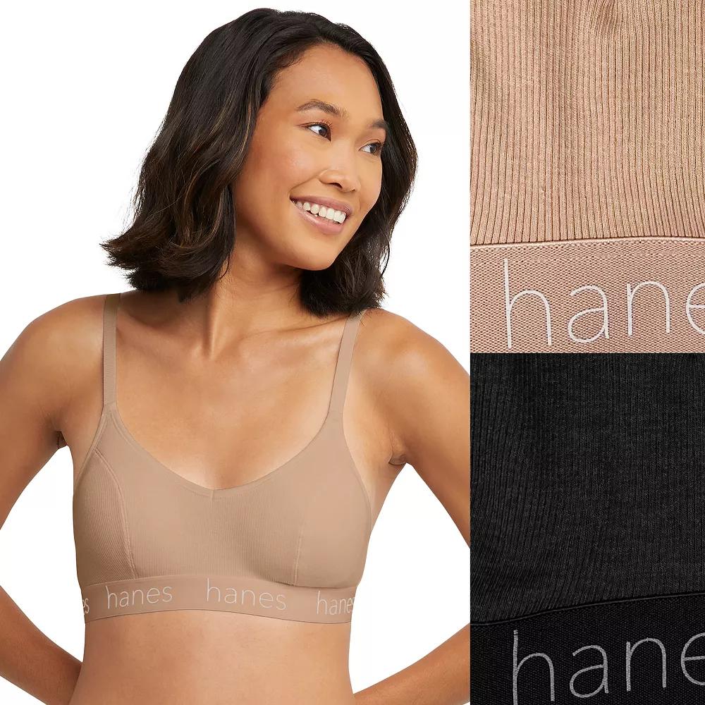 Hanes Originals Ultimate 2-Pack Stretch Cotton Triangle Bralette DHO101, Women's,  Product Image