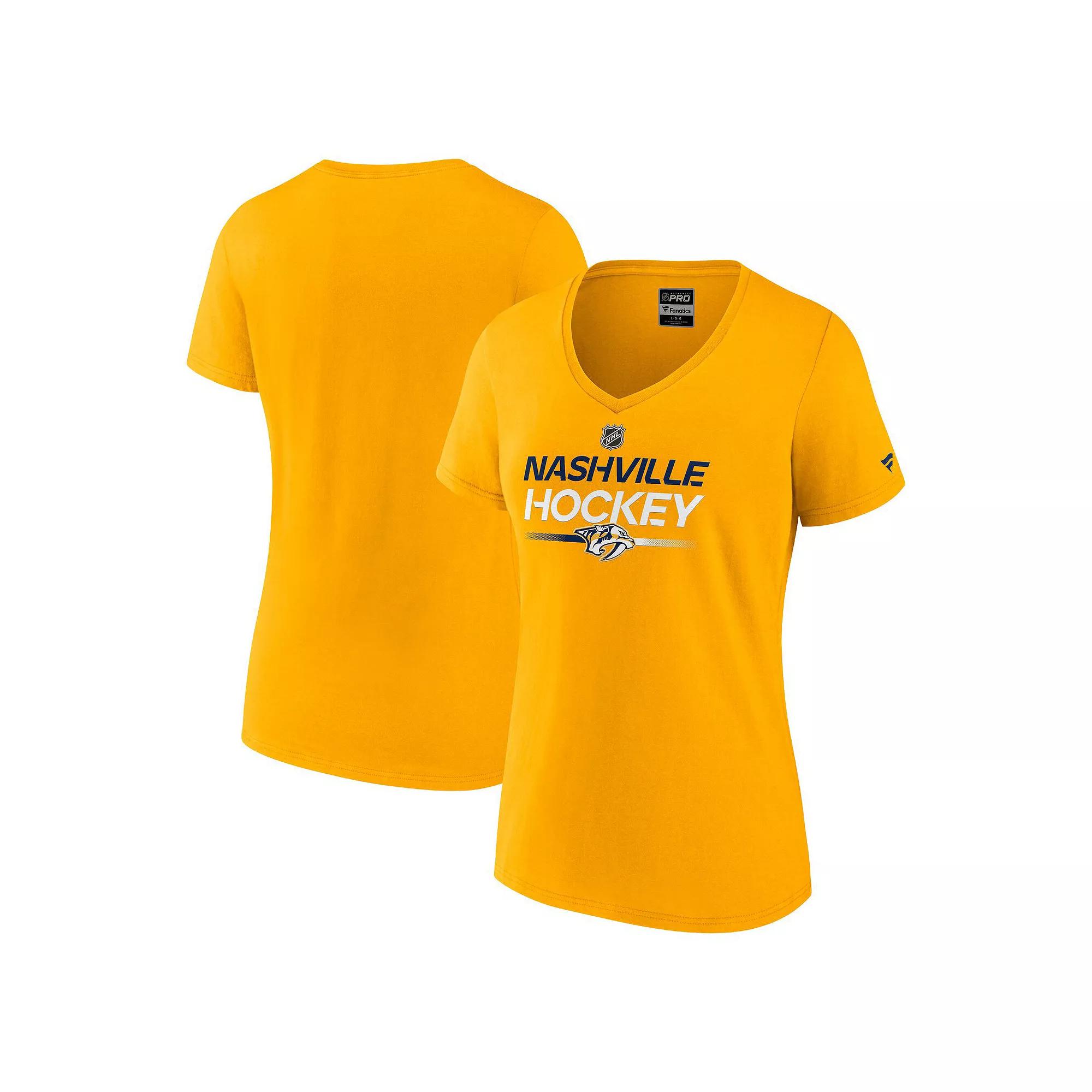 Women's Fanatics Gold Nashville Predators Authentic Pro Primary V-Neck T-Shirt,  Product Image
