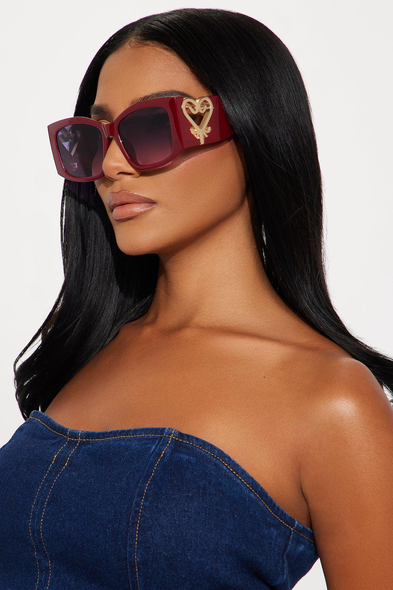 Queen Of Hearts Oversized Square Sunglasses - Red Female Product Image