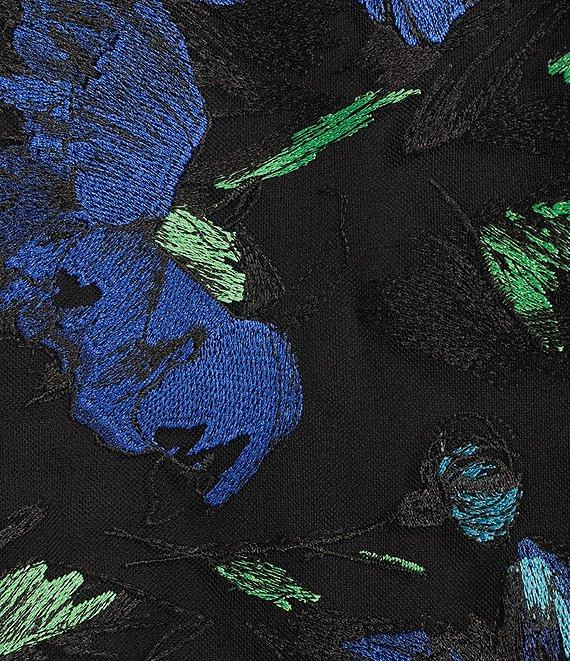 Caroline Rose Bella Embroidered Blooms Mesh Knit Scoop Neck 3/4 Bell Sleeve A-Line Dress Product Image