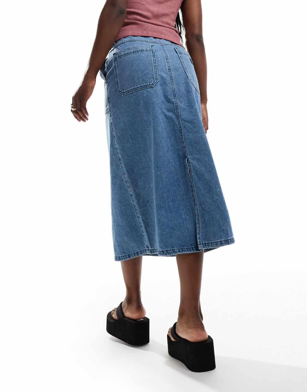 Vans Union denim carpenter maxi skirt in blue Product Image