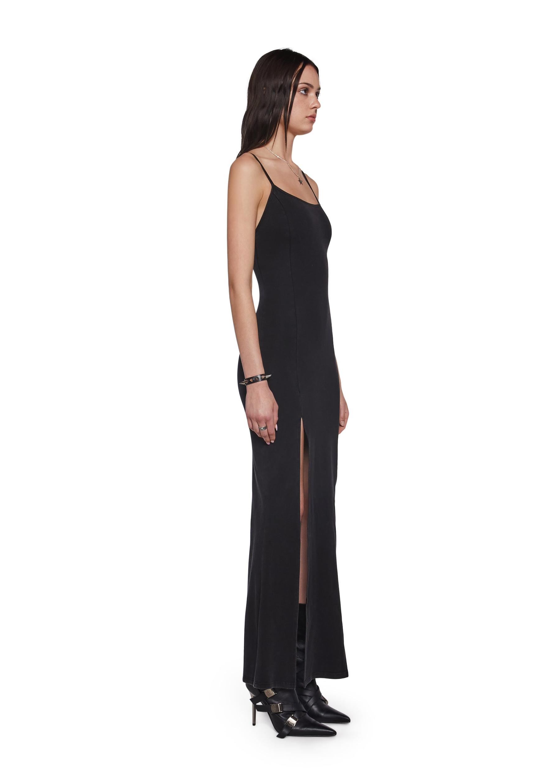 Womens Maxi Ribbed Dress With Side Slit Widow - Black Product Image